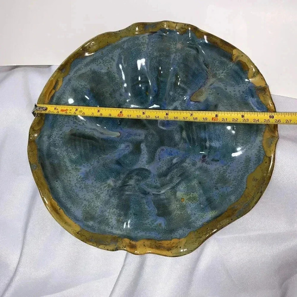 Peacock Bowl  gorgeous greens and blues Glazed Japanese Quince Shaped Plate. - Picture 4 of 5